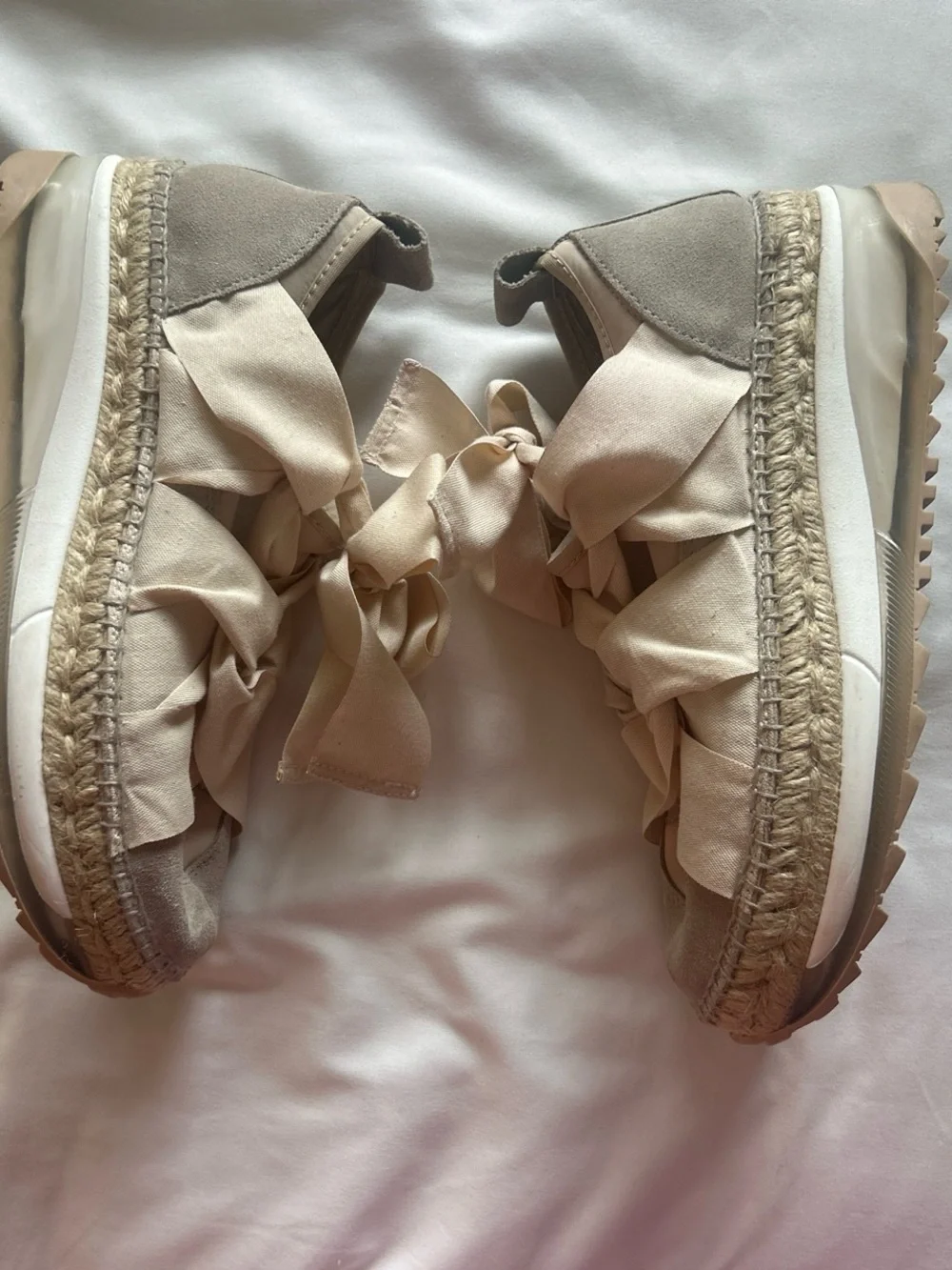 Free People Neutral Beige Ribbon Espadrille Platform Sneakers - Women